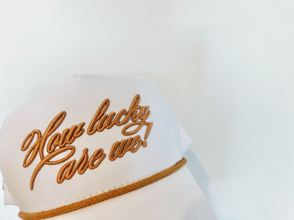 How lucky are we! - Tan/White Rope Hat